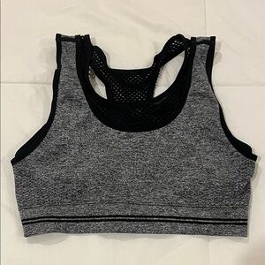 Heather Gray Sports Bra with Black Accents